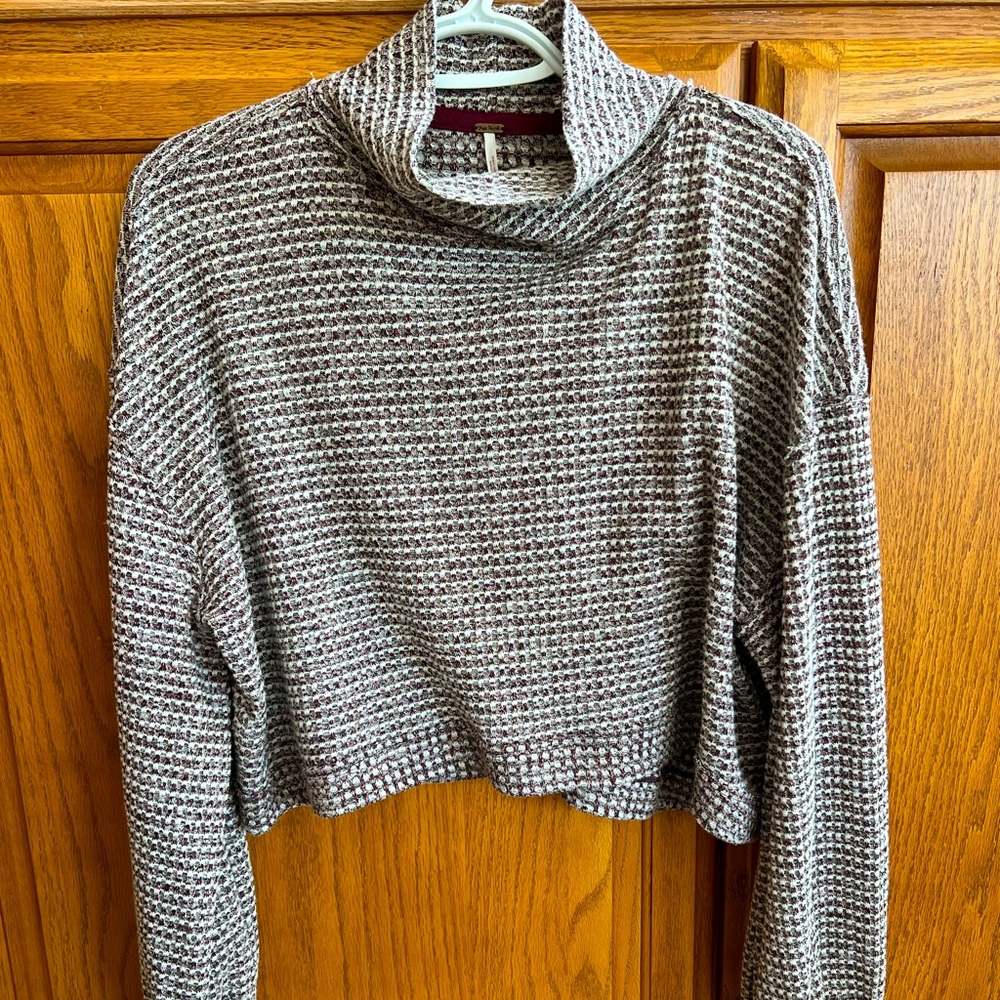 Free People Cropped Waffle Knit Mock Turtle Neck Sweater